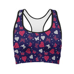 Girly Heart And Butterfly Pattern Print Women's Sports Bra