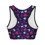 Girly Heart And Butterfly Pattern Print Women's Sports Bra