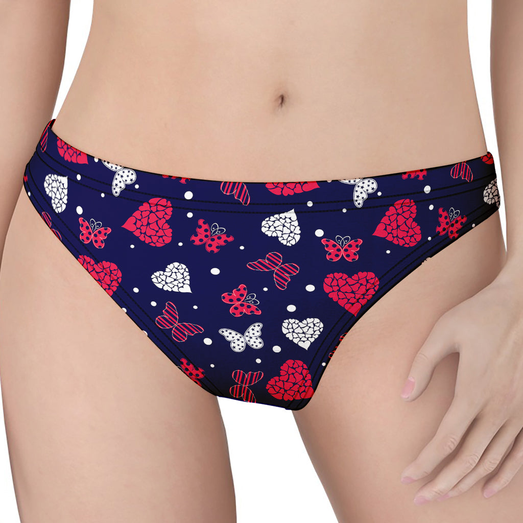 Girly Heart And Butterfly Pattern Print Women's Thong