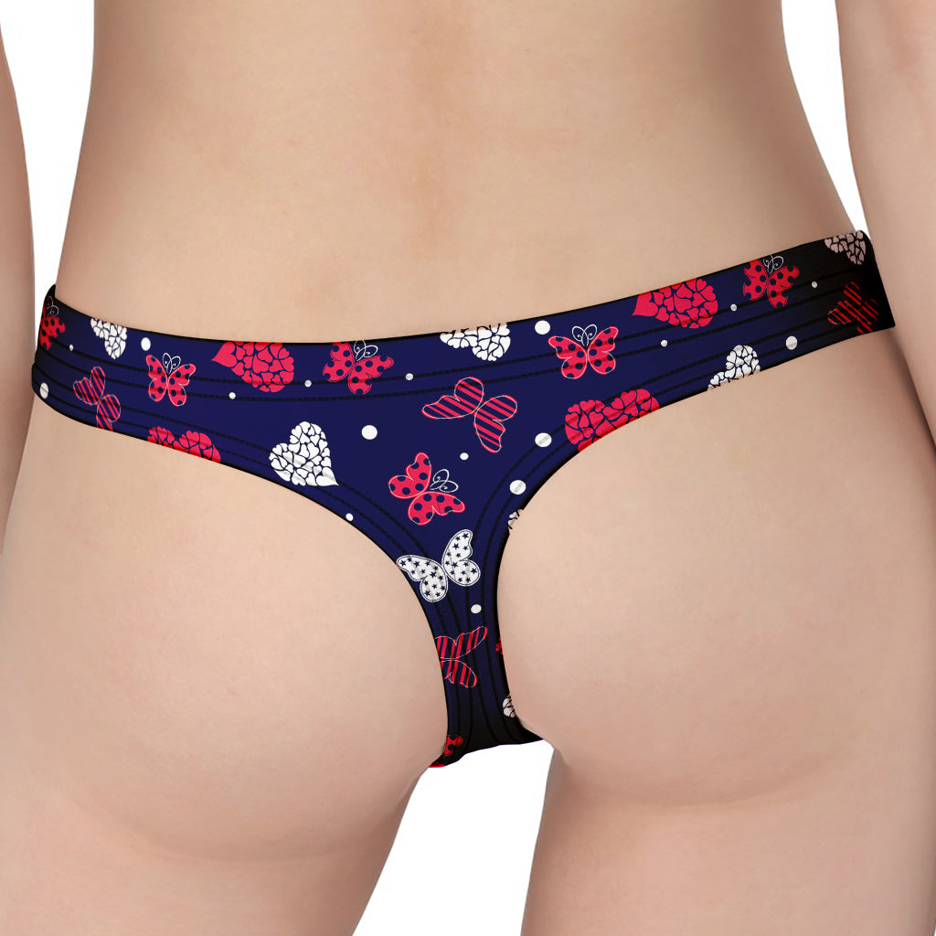 Girly Heart And Butterfly Pattern Print Women's Thong