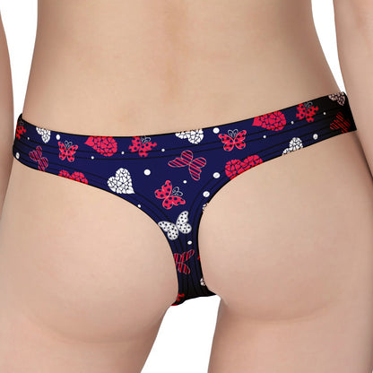 Girly Heart And Butterfly Pattern Print Women's Thong