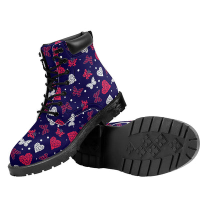Girly Heart And Butterfly Pattern Print Work Boots