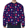 Girly Heart And Butterfly Pattern Print Zip Sleeve Bomber Jacket