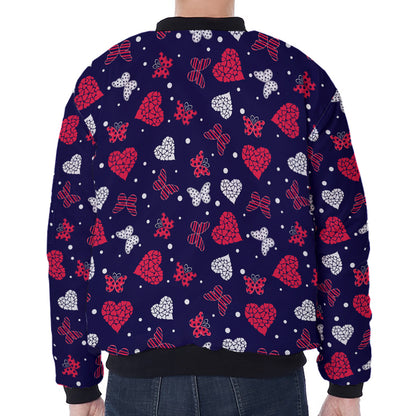 Girly Heart And Butterfly Pattern Print Zip Sleeve Bomber Jacket