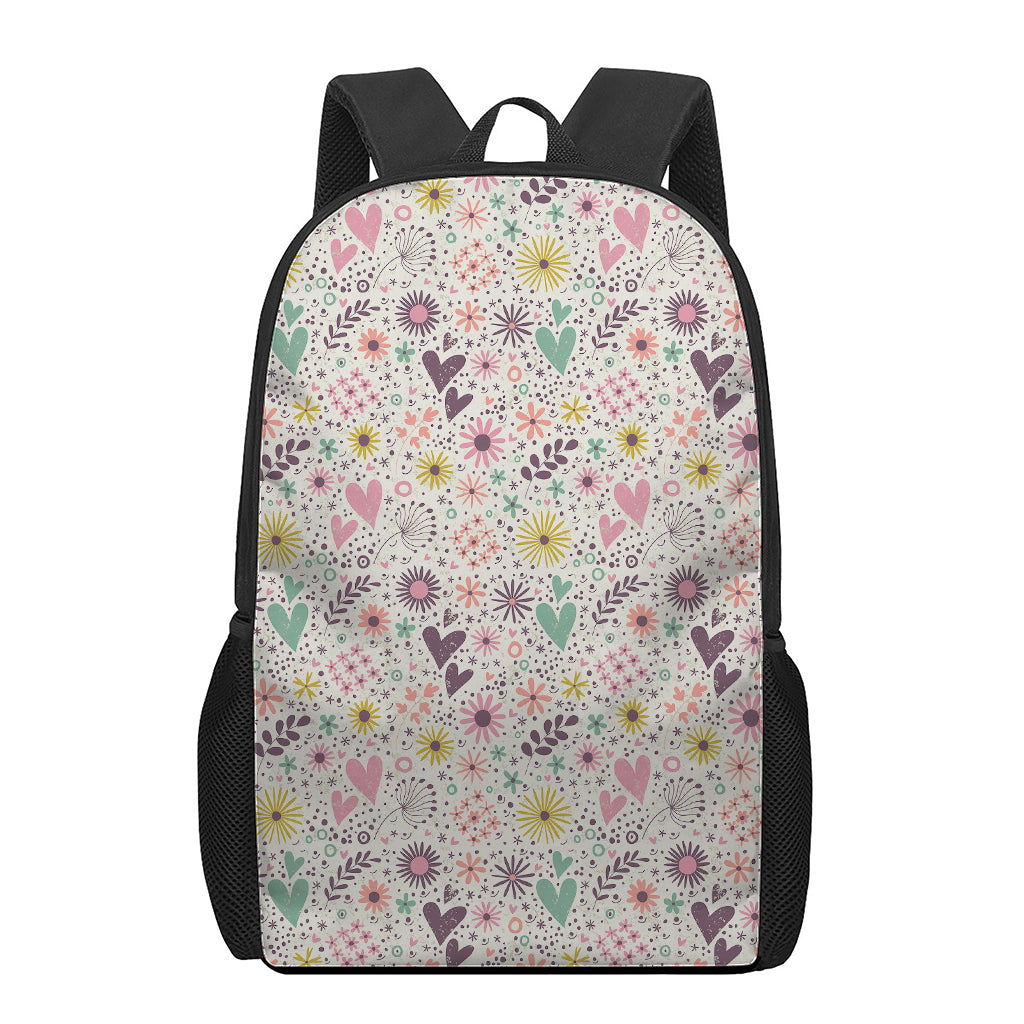 Girly Heart And Flower Pattern Print 17 Inch Backpack