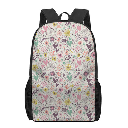 Girly Heart And Flower Pattern Print 17 Inch Backpack