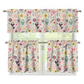 Girly Heart And Flower Pattern Print 3 Piece Kitchen Curtains