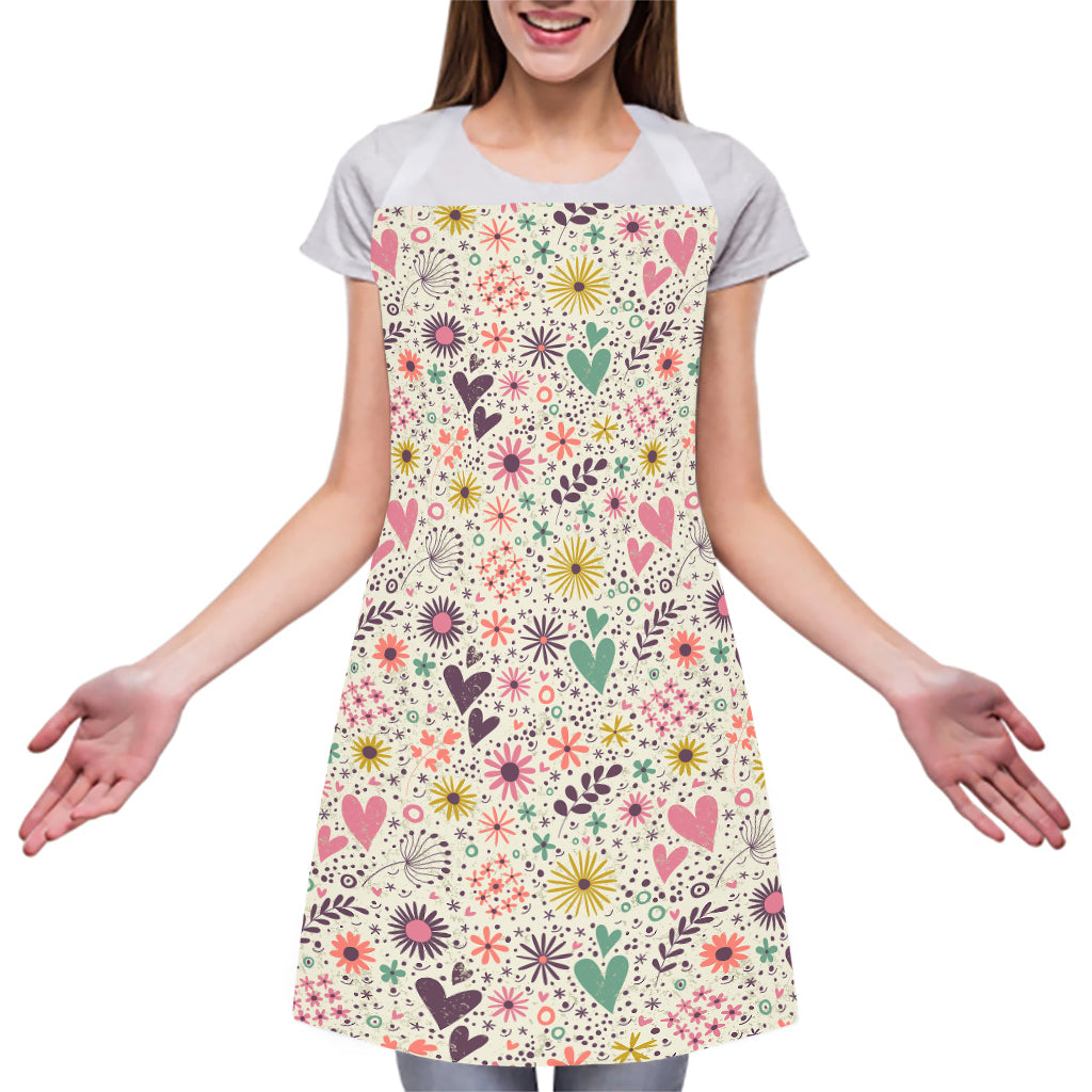 Girly Heart And Flower Pattern Print Adjustable Apron