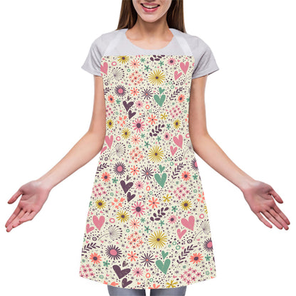 Girly Heart And Flower Pattern Print Adjustable Apron