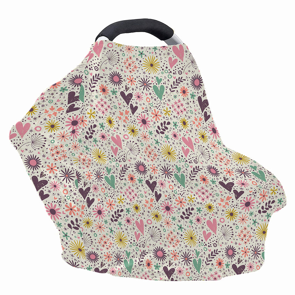 Girly Heart And Flower Pattern Print Baby Seat Cover