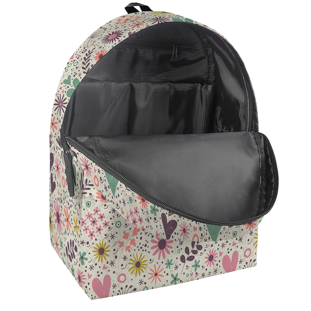 Girly Heart And Flower Pattern Print Backpack