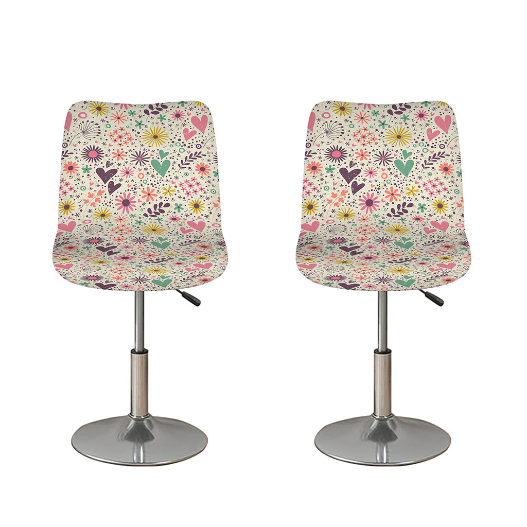 Girly Heart And Flower Pattern Print Bar Stool Covers