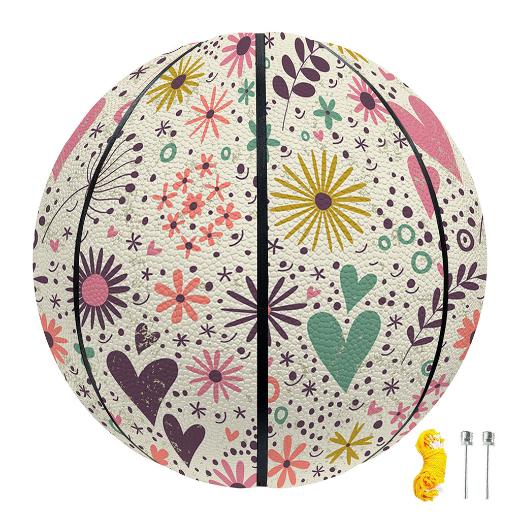 Girly Heart And Flower Pattern Print Basketball