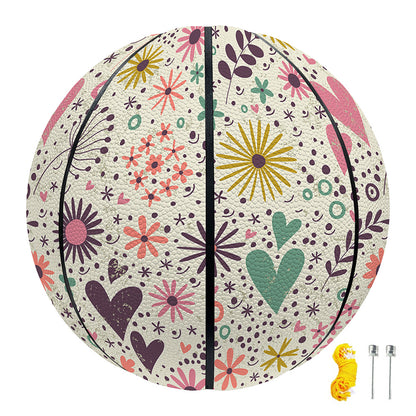 Girly Heart And Flower Pattern Print Basketball