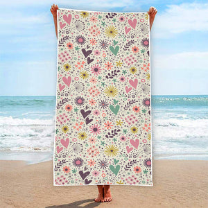 Girly Heart And Flower Pattern Print Beach Towel