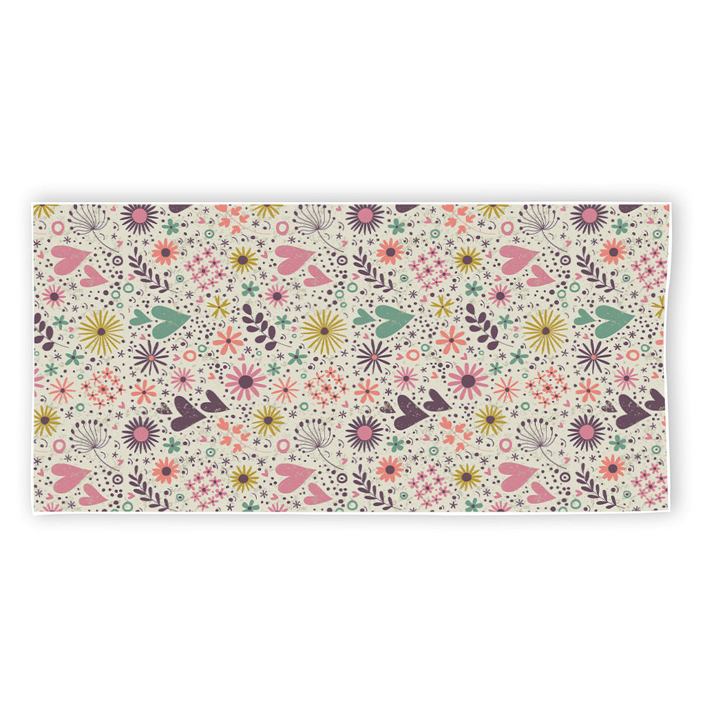 Girly Heart And Flower Pattern Print Beach Towel