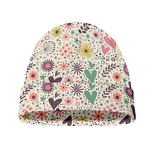 Girly Heart And Flower Pattern Print Beanie