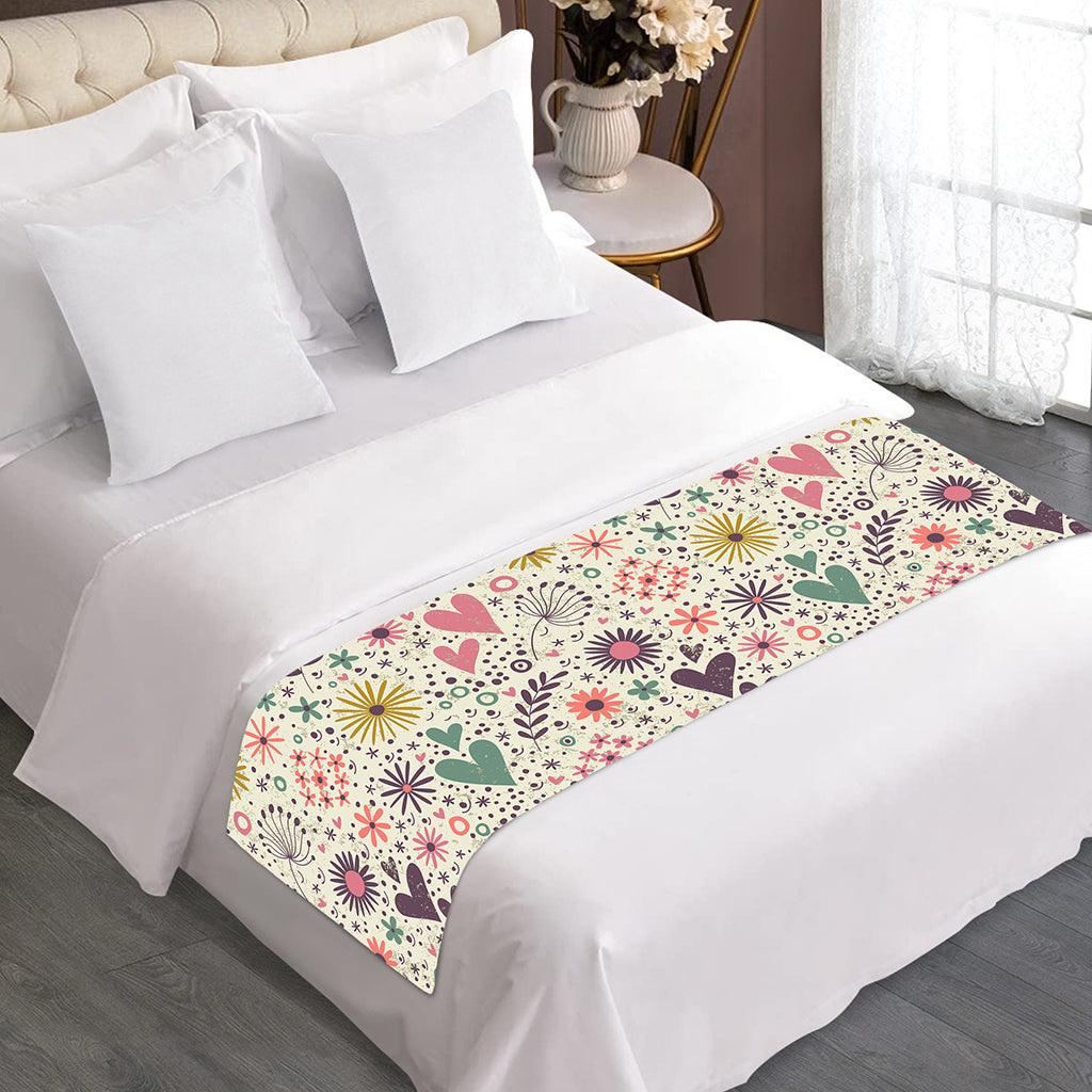 Girly Heart And Flower Pattern Print Bed Runner