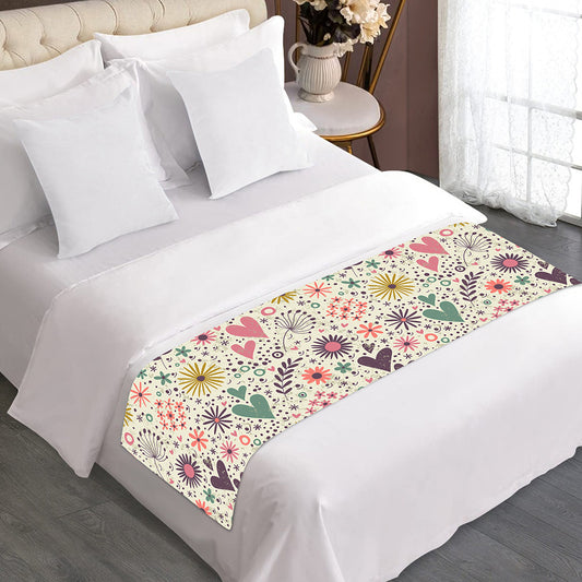 Girly Heart And Flower Pattern Print Bed Runner