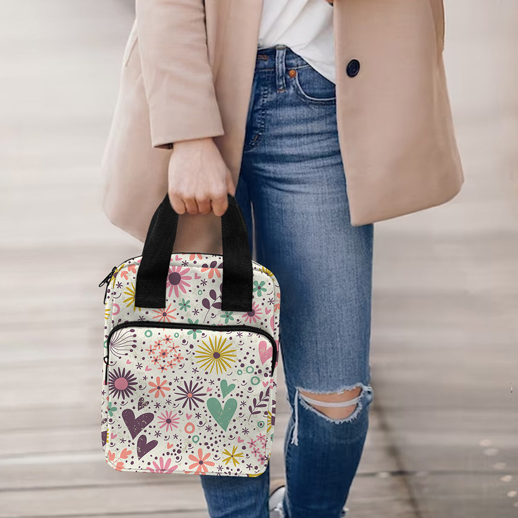 Girly Heart And Flower Pattern Print Bible Tote Bag