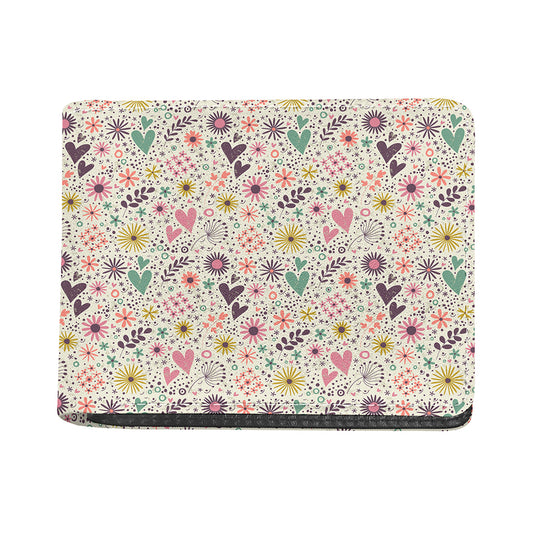 Girly Heart And Flower Pattern Print Bifold Wallet