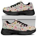 Girly Heart And Flower Pattern Print Black Chunky Shoes