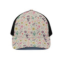 Girly Heart And Flower Pattern Print Black Mesh Trucker Hat