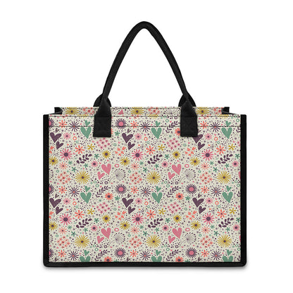 Girly Heart And Flower Pattern Print Canvas Tote Bag