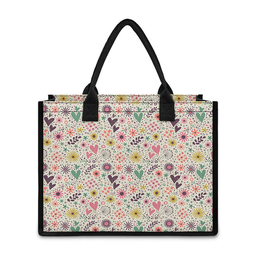 Girly Heart And Flower Pattern Print Canvas Tote Bag