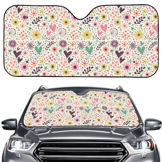 Girly Heart And Flower Pattern Print Car Windshield Sun Shade