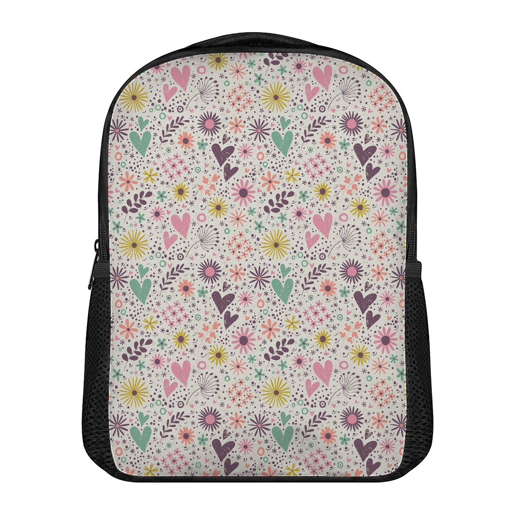 Girly Heart And Flower Pattern Print Casual Backpack