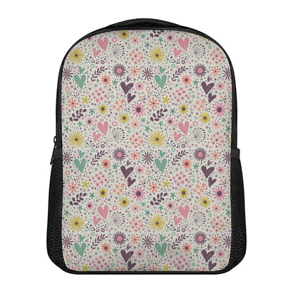 Girly Heart And Flower Pattern Print Casual Backpack
