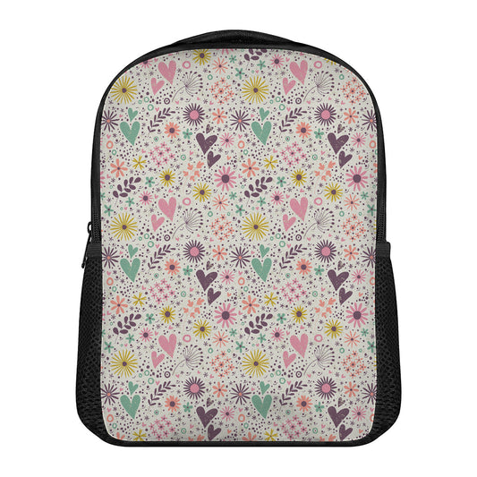 Girly Heart And Flower Pattern Print Casual Backpack