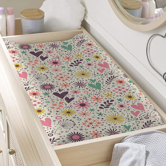 Girly Heart And Flower Pattern Print Changing Pad Cover
