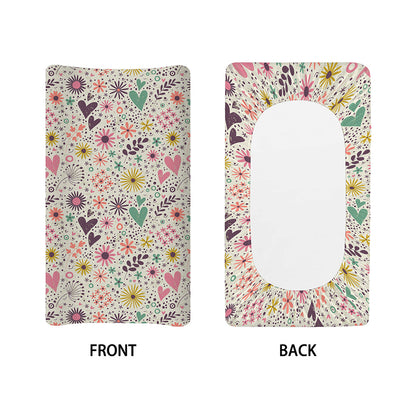 Girly Heart And Flower Pattern Print Changing Pad Cover