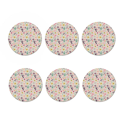 Girly Heart And Flower Pattern Print Coaster Set