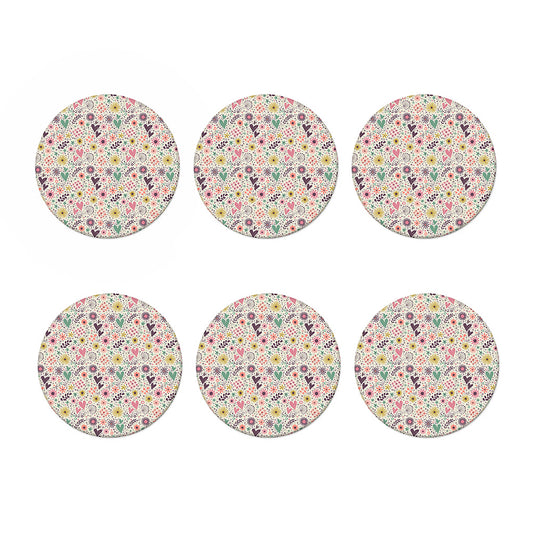 Girly Heart And Flower Pattern Print Coaster Set
