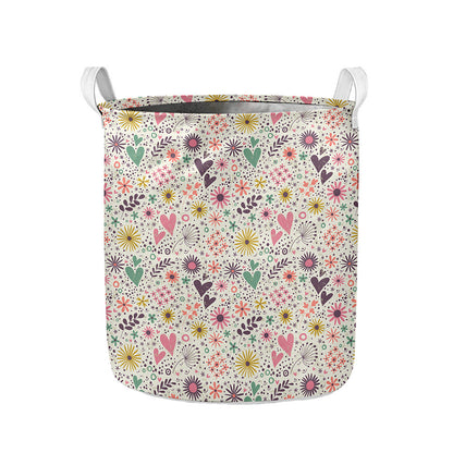 Girly Heart And Flower Pattern Print Collapsible Laundry Basket