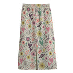 Girly Heart And Flower Pattern Print Cotton Front Slit Maxi Skirt