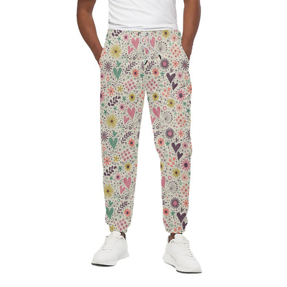 Girly Heart And Flower Pattern Print Cotton Pants