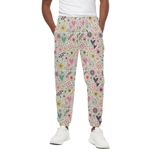 Girly Heart And Flower Pattern Print Cotton Pants