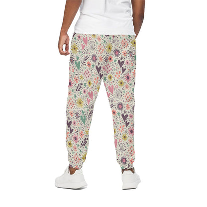 Girly Heart And Flower Pattern Print Cotton Pants