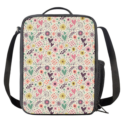 Girly Heart And Flower Pattern Print Crossbody Lunch Bag