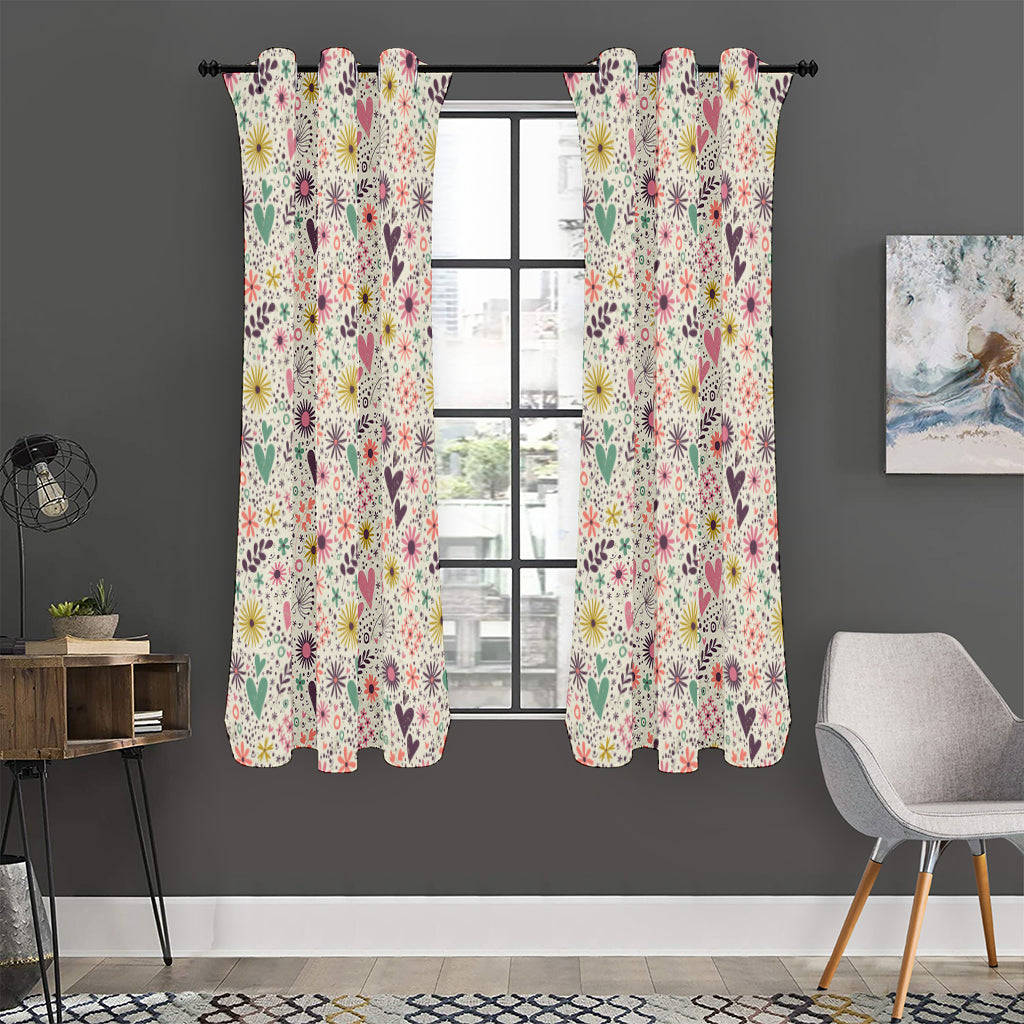 Girly Heart And Flower Pattern Print Curtain