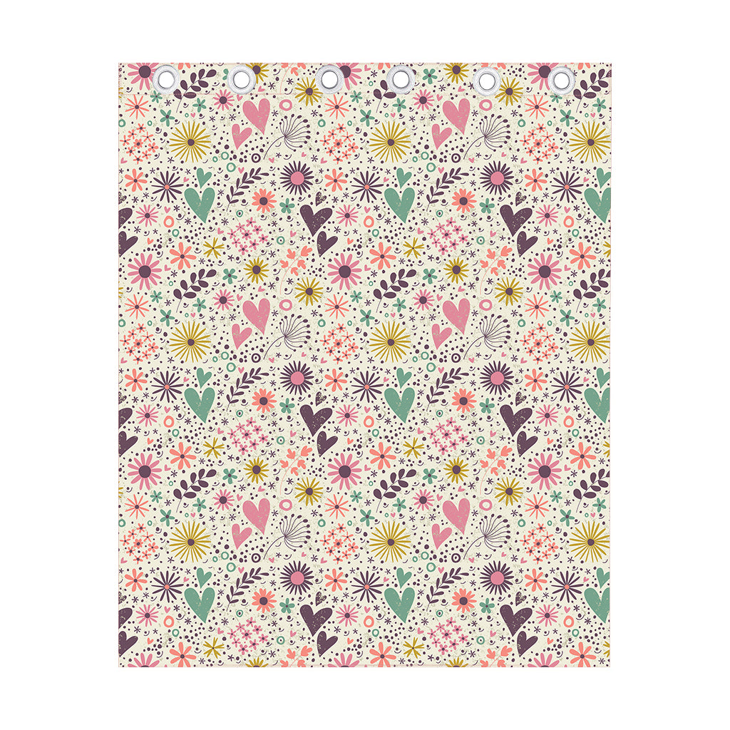 Girly Heart And Flower Pattern Print Curtain