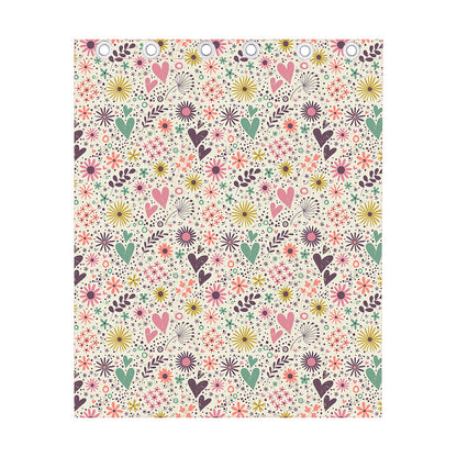 Girly Heart And Flower Pattern Print Curtain