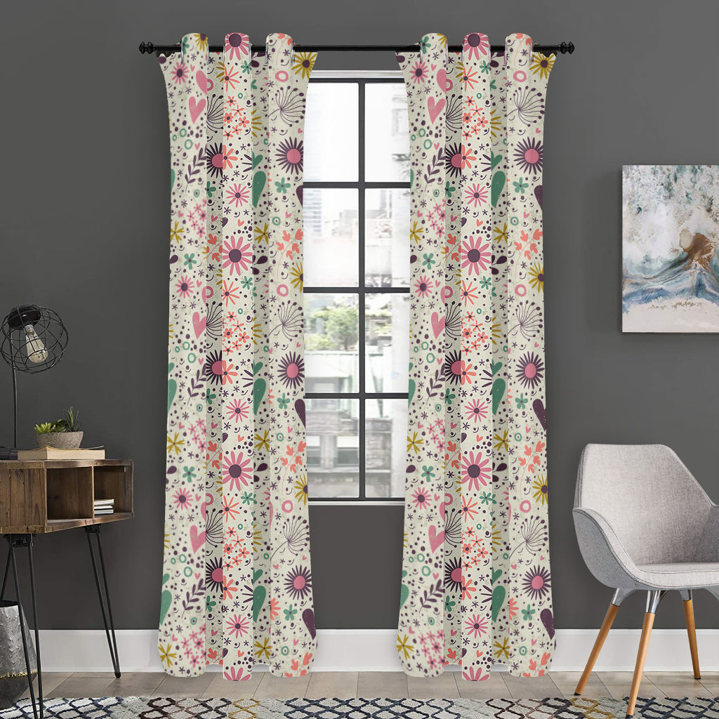 Girly Heart And Flower Pattern Print Curtain