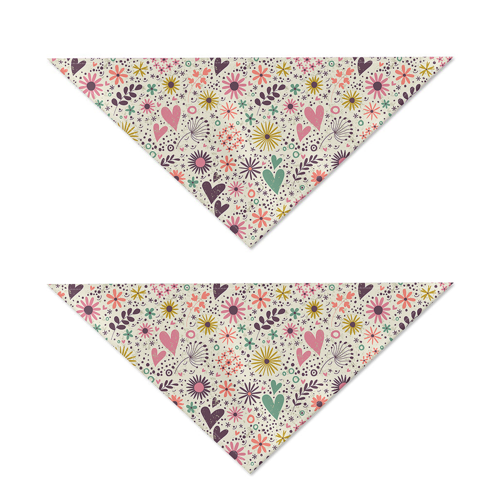 Girly Heart And Flower Pattern Print Dog Bandana