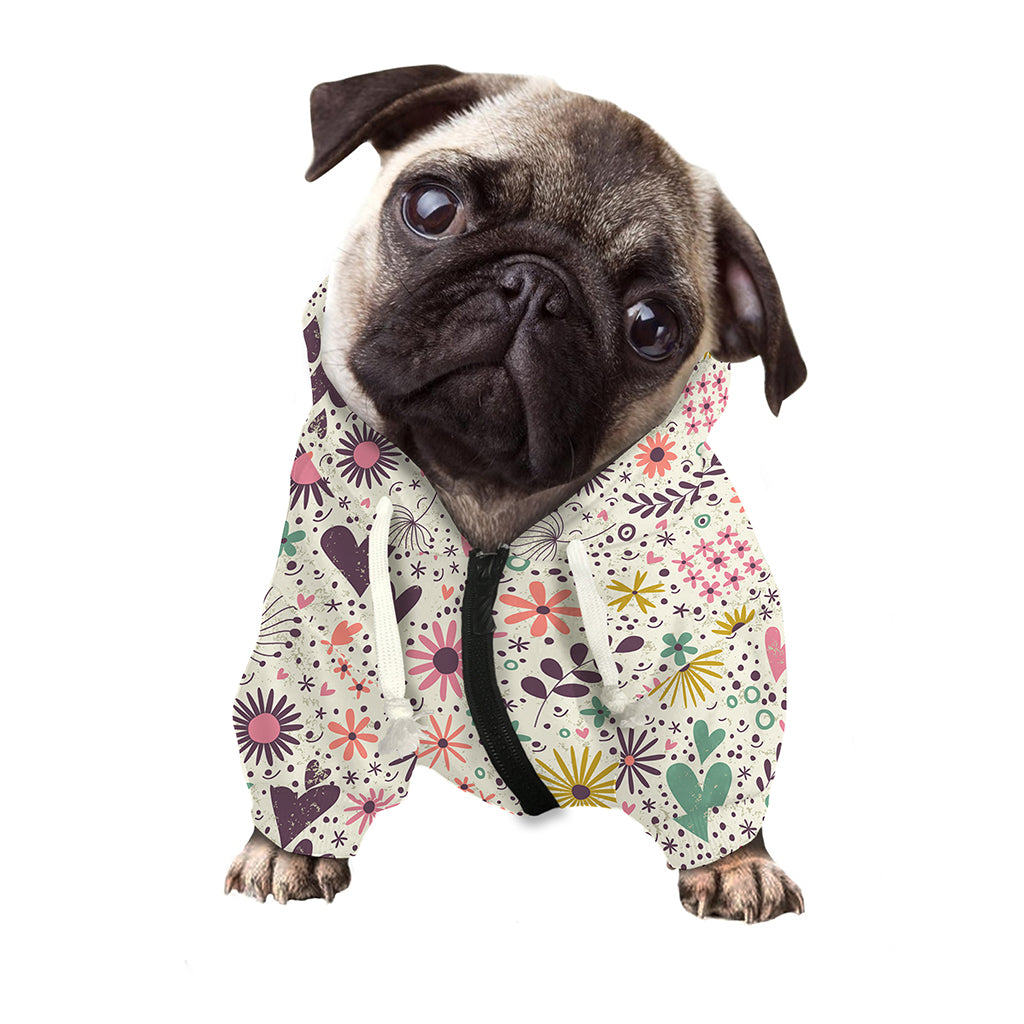 Girly Heart And Flower Pattern Print Dog Zip Up Hoodie