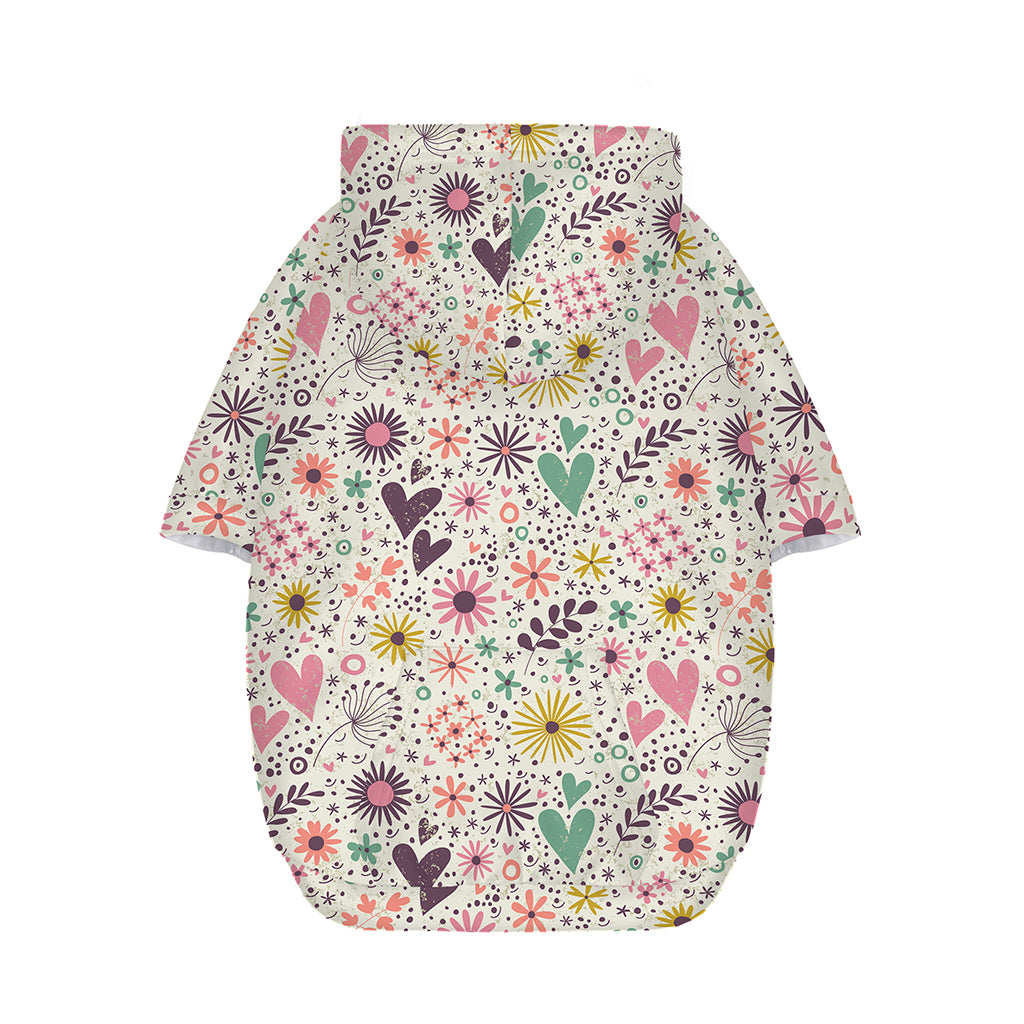 Girly Heart And Flower Pattern Print Dog Zip Up Hoodie